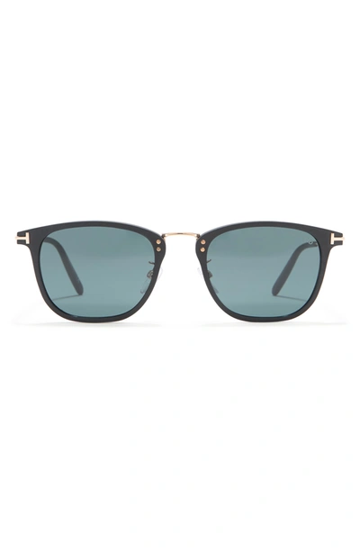 Tom Ford 53mm Beau Geometric Sunglasses In Matte Black / Green