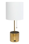 LALIA HOME HAMMERED METAL ORGANIZER TABLE LAMP WITH USB CHARGING PORT AND FABRIC SHADE