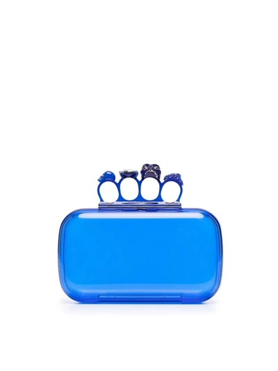 Alexander Mcqueen Skull Ring Acrylic Clutch Bag In Blue