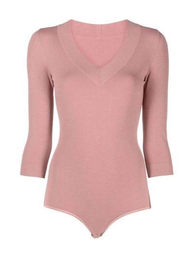 Alaïa Fine-knit V-neck Jumper In Pink