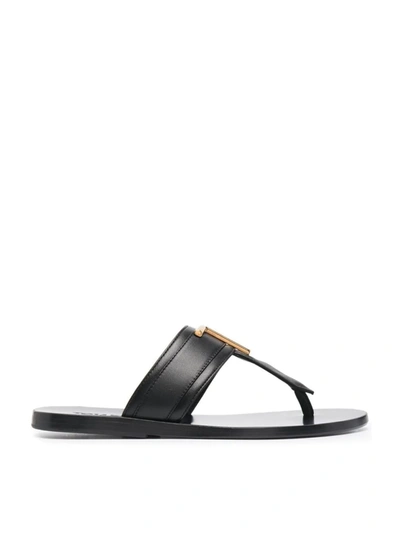 Tom Ford Brighton Leather Thong Sandals In Black