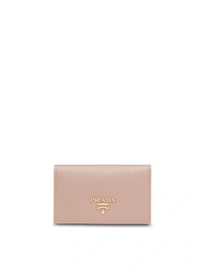 Prada Logo-plaque Foldover Cardholder In Pink