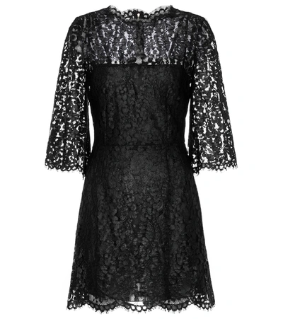 Dolce & Gabbana Mini Dress In Laminated Effect Lace In Black