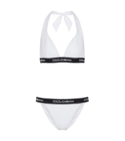Dolce & Gabbana Halterneck Logo Tape Bikini In Weiss