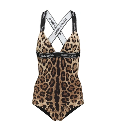 Dolce & Gabbana Leopard-print Triangle One-piece Swimsuit In Multicolour