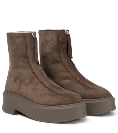 The Row Zipped Boot 1 Suede Boots In Brown