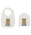 MOSCHINO BABY STRETCH-COTTON LOGO BIB AND HAT SET,P00590992