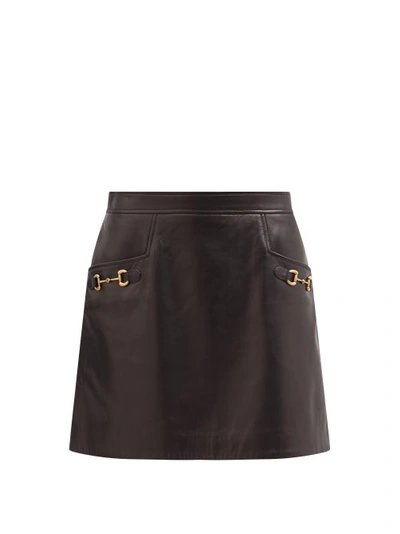 Gucci Horsebit High-rise Leather Mini Skirt In Black