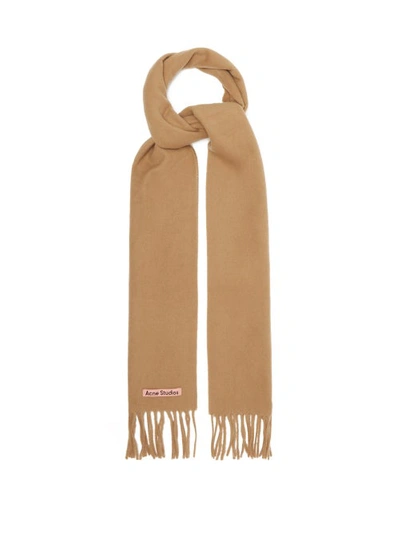 Acne Studios Canada Skinny Fringed Wool Scarf In Dark Camel