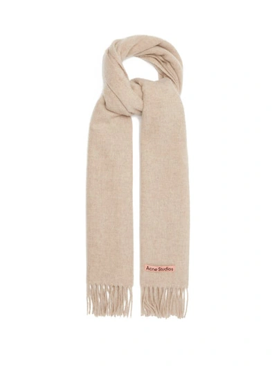Acne Studios Canada Narrow Fringed Wool Scarf In Oatmeal Melange
