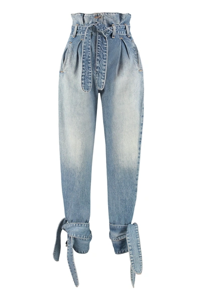Attico The  Belted Slouchy Jeans In Blue