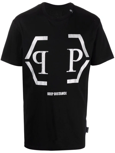 Philipp Plein Hexagon Logo Cotton T-shirt In Black