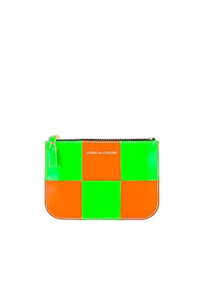 Comme Des Garçons Fluo Squares Leather Pouch In 橙色,绿色