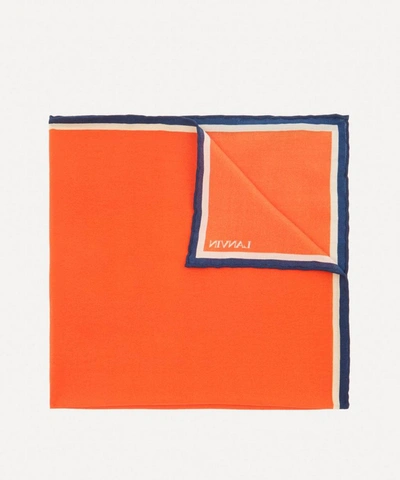Lanvin Stripe Trim Silk Pocket Square In Orange