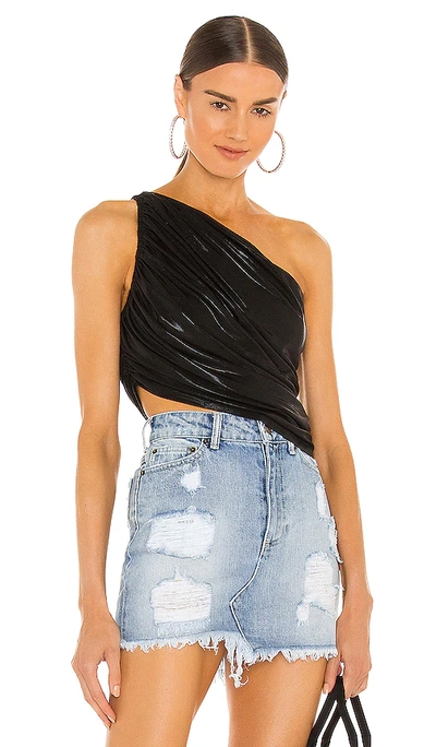 Norma Kamali Diana One-shoulder Ruched Crop Top In Black