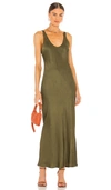 L Agence Akiya Satin Tank Maxi Dress In Olive