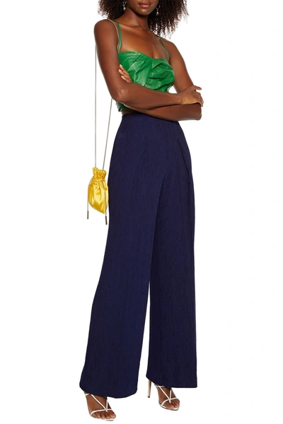 Roland Mouret Nitra Pleated Crepon Wide-leg Pants In Indigo