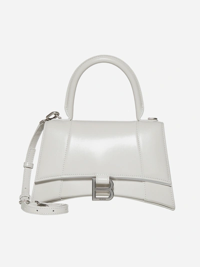 Balenciaga Small Hourglass Embossed Leather Bag In White