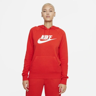 Nike Sportswear Essential Women's Fleece Pullover Hoodie In Chile Red,white