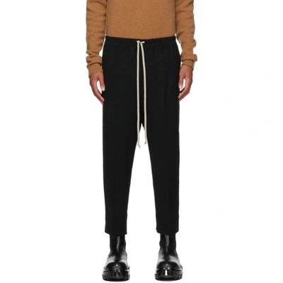 Rick Owens Black Wool Cropped Drawstring Astaires Trousers