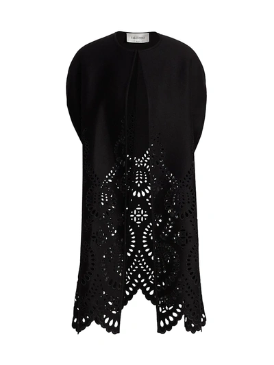Valentino Black Eyelet-embroidered Wool-blend Cape