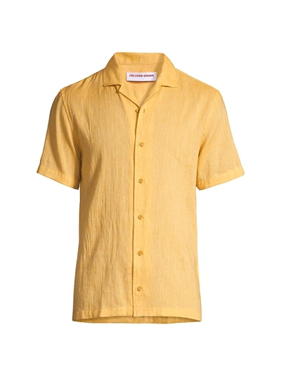 Orlebar Brown Hibbert Linen-blend Short-sleeved Shirt In Bright Gold