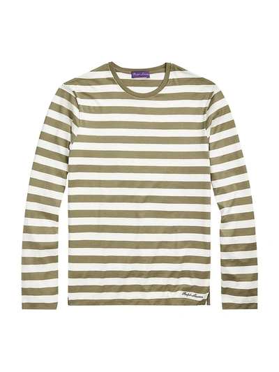 Ralph Lauren Striped Lisle Long-sleeve T-shirt In Fall Sage / Classic Cream