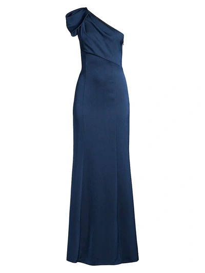 Aidan Mattox One-shoulder Mermaid Gown In Twilight Blue