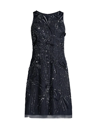 Aidan Mattox Beaded Tulle Mini Dress In Twilight Blue