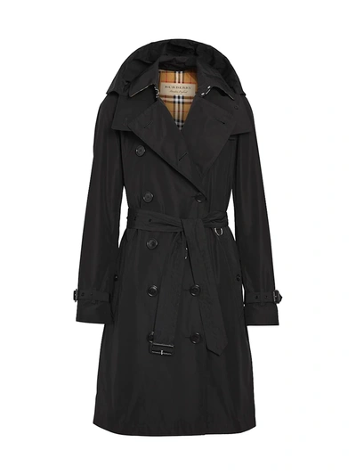 Burberry Kensington Belted Double-breasted Logo Coat In Black
