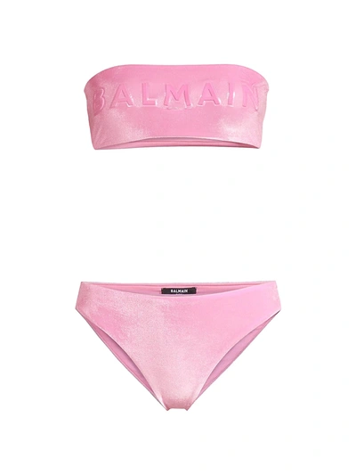 Balmain Velvet Bandeau & Brief Set In Light Pink