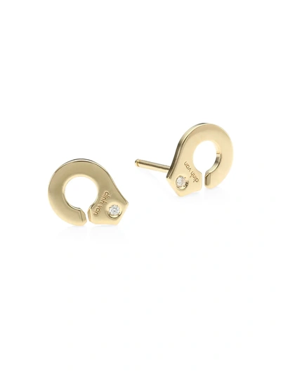 Dinh Van Women's Menottes  R7 18k Yellow Gold & Diamond Handcuff Stud Earrings