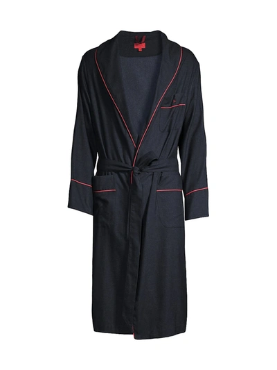 Isaia Piped Pima Cotton Dressing Gown In Navy