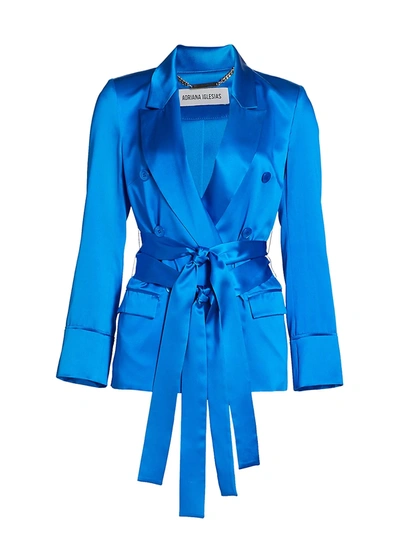 Adriana Iglesias Kira Single-breasted Silk Blazer Jacket In Royal Blue