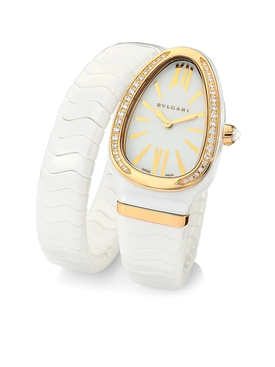 Bvlgari Women's Serpenti Spiga Rose Gold, White Ceramic & Diamond Single Twist Watch