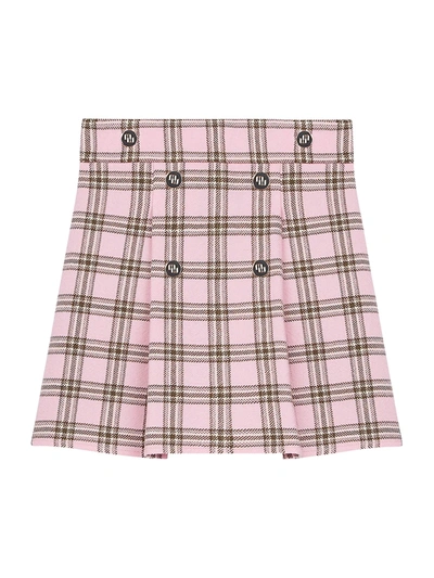 Maje Womens Roses Checked Virgin-wool Mini Skirt 10 In Pink