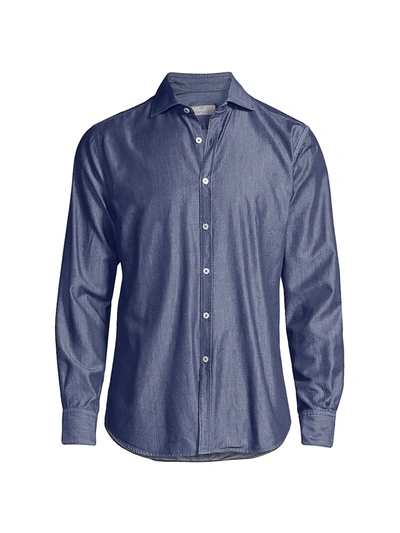 Canali Slim-fit Button-down Collar Cotton-chambray Shirt In Blue