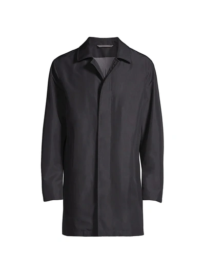 Canali Classic Collared Raincoat In Dark Grey