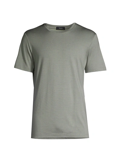 Theory Regular-fit Clean Silk & Cotton T-shirt In Steel Green