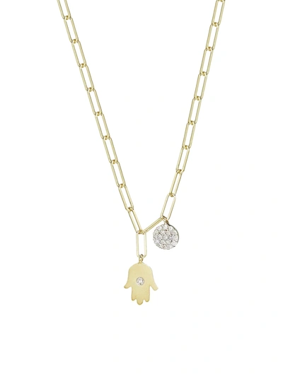 Meira T Men's 14k Yellow Gold, 14k White Gold & Diamond Hamsa Hand Pendant Necklace