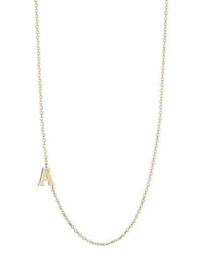 Anzie Love Letter 14k Yellow Gold Single Diamond Initial Necklace In Initial A