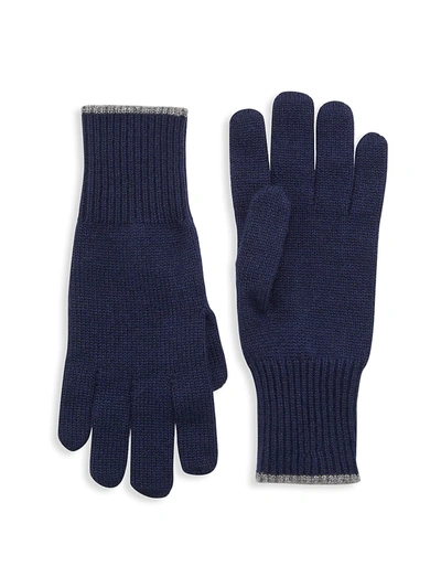 Brunello Cucinelli Ribbed Cashmere Gloves In Navy