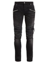 BALMAIN MEN'S DISTRESSED MOTO SKINNY JEANS,400014369764