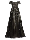 Rene Ruiz Collection Metallic Embellished Off-the-shoulder Gown In Black Gold