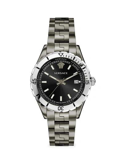 Versace Hellenyium Gunmetal-tone Stainless Steel Bracelet Watch In Black/silver
