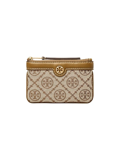 Tory Burch T Monogram Jacquard Card Case In Hazelnut