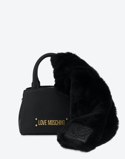 Love Moschino Furry Scarf Hand Bag In Black