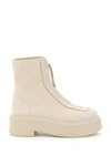 The Row Zip Leather Platform Boots In Beige