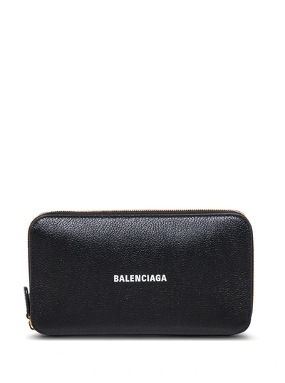 Balenciaga Black Leather Wallet With Logo Print