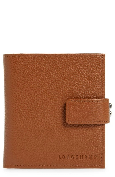 Longchamp 'le Foulonne' Pebbled Leather Wallet In Caramel